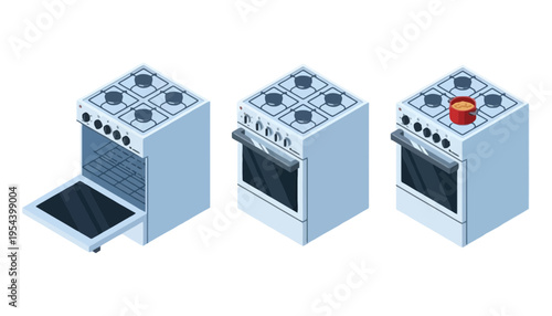 Stove vector illustration of three different oven views