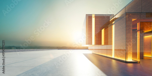 Billede på lærred 3d rendering modern building facade featuring glass walls and brick
