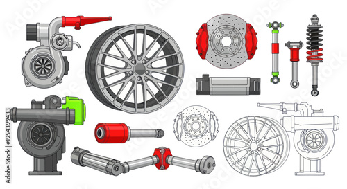 Automotive Parts Collection: Turbochargers, Wheels, Brakes, Suspension, Axles