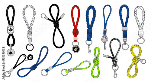 Collection of Assorted Keychains with Knots and Metal Rings