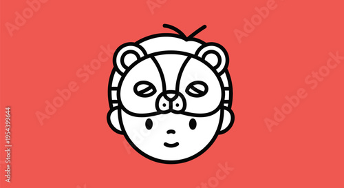 Simple Cartoon Bear Wearing Virtual Reality Headset.