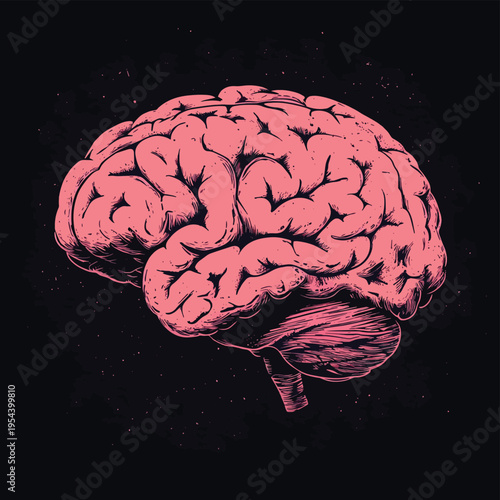 Vector brain damage illustration isolated on dark BG , vector style simple color