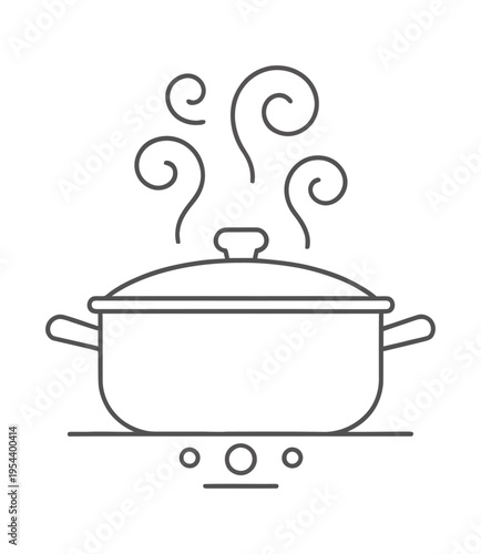 Vector of a covered pot on a stove emitting steam in a minimalist design