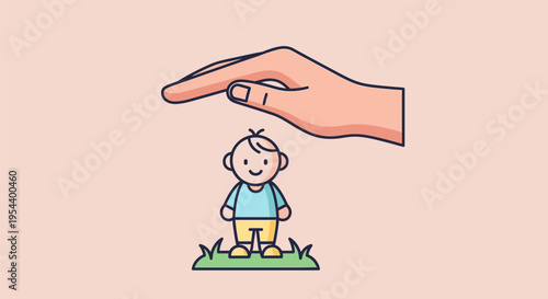 A small boy standing on grass.