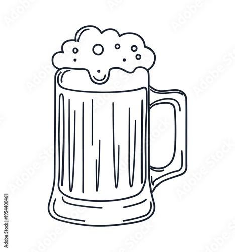 Vector shows a mug with frothy beer and a sturdy handle