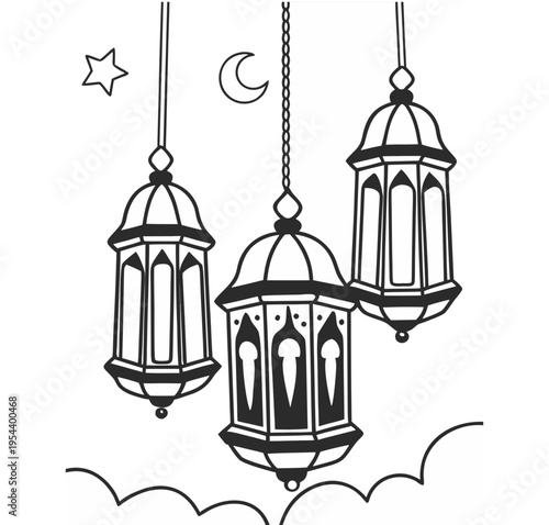 Arabic lantern silhouettes set, ornamental Ramadan lamp outlines for Islamic holidays, traditional fanoos vector collection for Eid Mubarak decor and middle eastern designs
