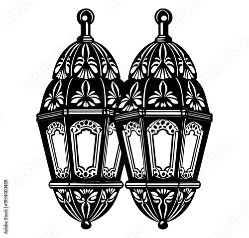 Arabic lantern silhouettes set, ornamental Ramadan lamp outlines for Islamic holidays, traditional fanoos vector collection for Eid Mubarak decor and middle eastern designs