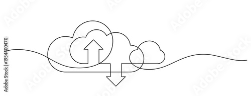 cloud computing technology synchronize one line drawing continuous minimalist