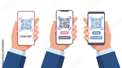People scanning QR codes on mobile phones for digital access and contactless transactions, showcasing modern technology for quick information retrieval and secure authentication