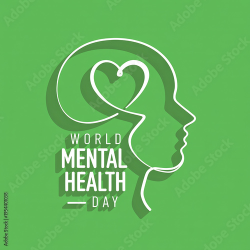 Canvastavla World mental health day conceptual illustration with heart and human profile