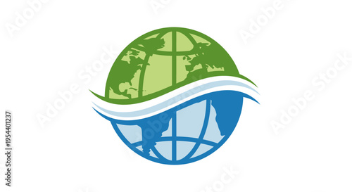 Globe Icon with Sailboat Inside.