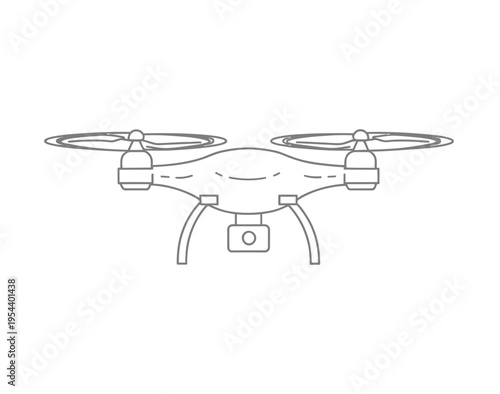 Vector of a drone with four propellers and a front-mounted camera hovering in mid-air