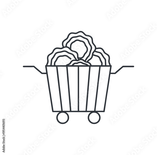 Vector of a mining cart filled with rocks and minerals inside