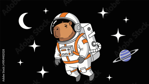 Astronaut in Space Suit Floating in Orbit.
