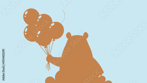 Brown Bear Holding Balloons Silhouette.