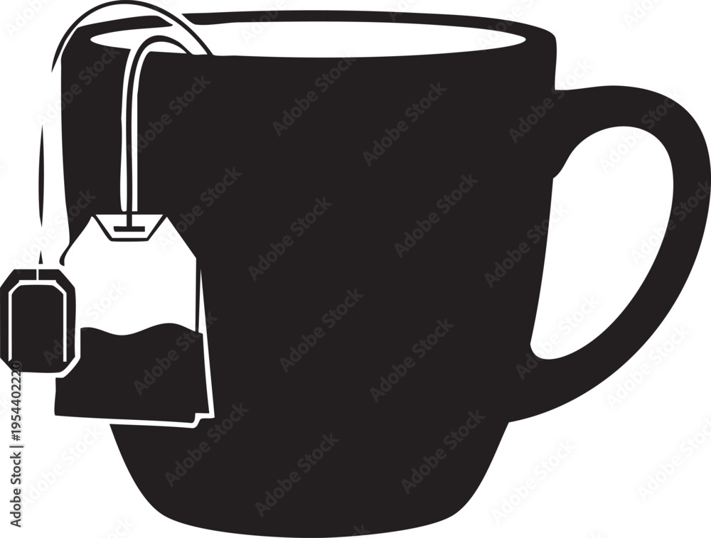 Obraz premium Vector black tea cup with tea bag icon