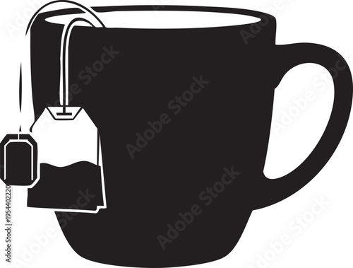 Vector black tea cup with tea bag icon