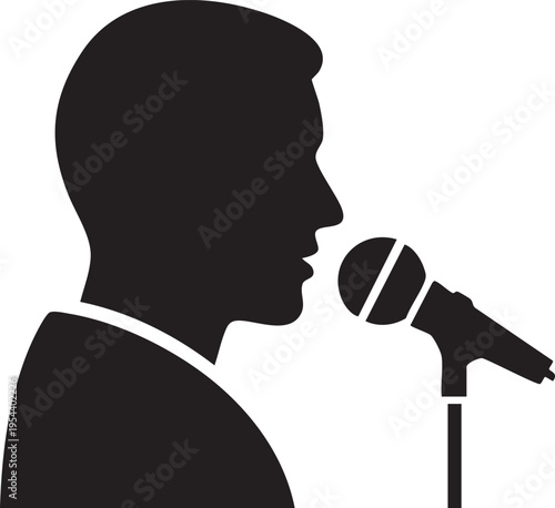 Vector silhouette of man speaking into microphone