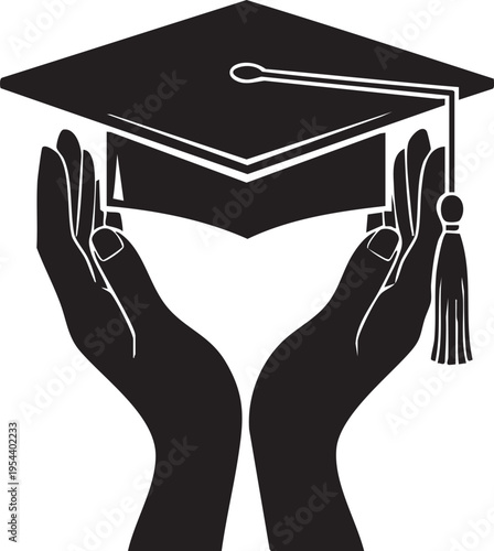 Vector illustration of hands holding graduation cap