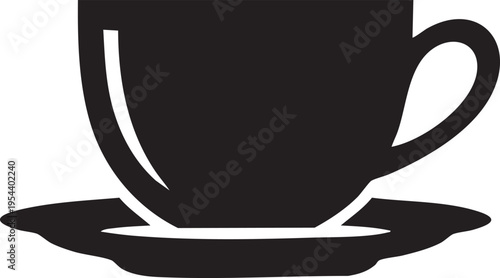 Vector black coffee cup icon on saucer