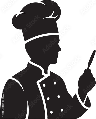 Black silhouette of a chef with a knife, vector illustration