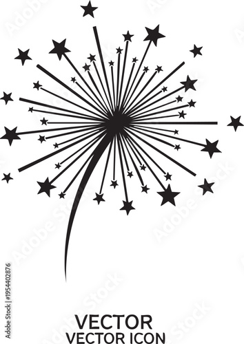 Black vector starburst icon with lines and stars