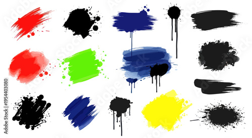 Colorful Paint Splatter and Brush Stroke Collection