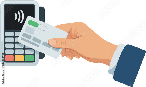 Contactless payment transaction with credit card, NFC mobile payment, POS terminal, wireless technology, digital finance, secure shopping experience