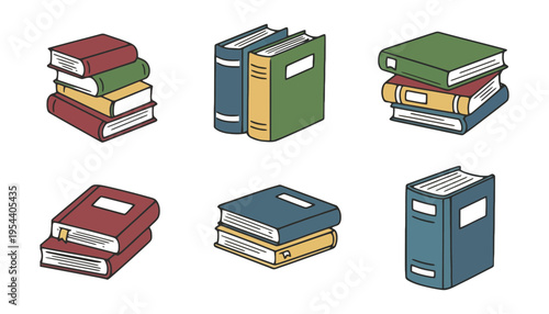 Book colorful illustration set of stacked textbooks and novels