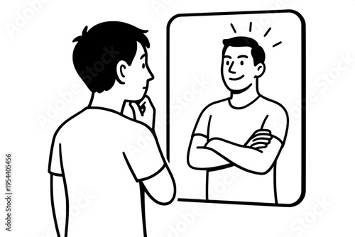 Person looking into mirror seeing confident version silhouette art