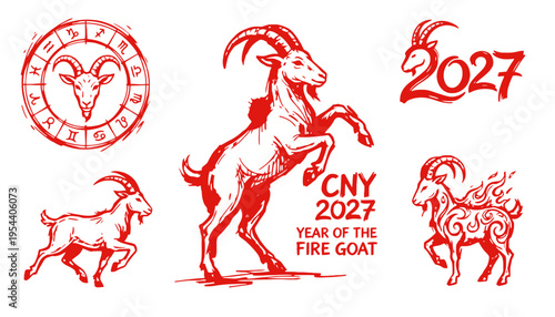 Goat icon illustration for Chinese New Year 2027 celebration