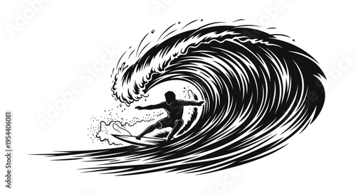 Surfer Riding Massive Crashing Ocean Wave - Dynamic Silhouette