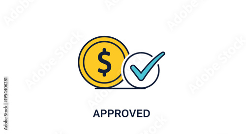 Dollar coin and check mark icon representing financial approval, transaction verification, or successful payment process.