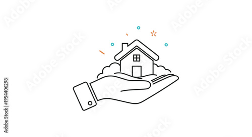 Hand holding a house outline symbol for real estate concepts, property protection, home ownership, or a mortgage offer.