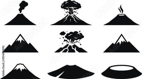 Black and white of volcanoes and mountains eruption smoke explosion