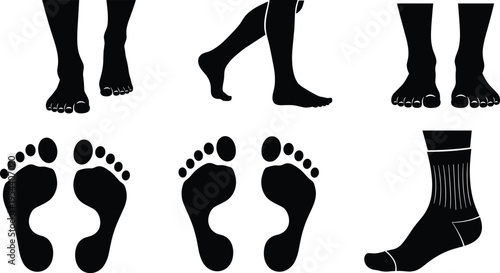 Black silhouettes of feet and socks on white background foot