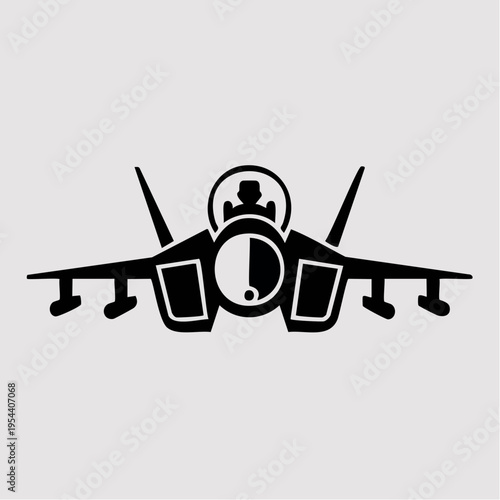 Black silhouette of a fighter jet airplane icon