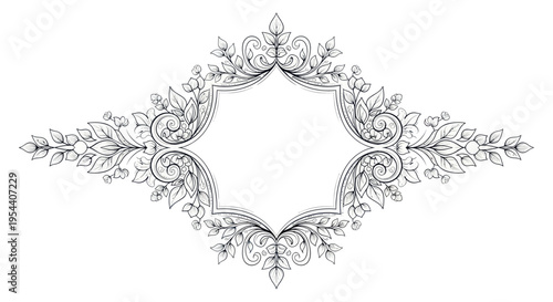Ornate floral border design, elegant filigree frame, vintage ornamental divider, hand-drawn elements.