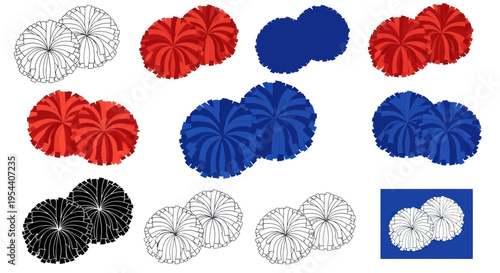 Red, White, Blue, Black Pom Poms Set for Cheerleading and Dance Performance