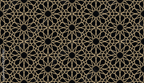 Intricate Golden Islamic Geometric Pattern Design Background.