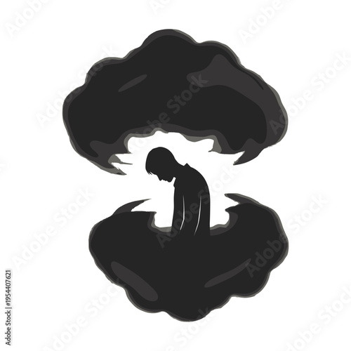 Depressed woman overwhelmed with dark thoughts