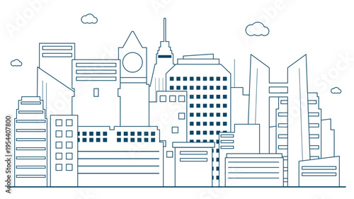 도시아웃라인(건물+빌딩+라인드로잉+구름)