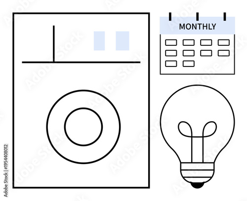 Energy efficiency concept. Energy-saving icons including a washer, light bulb, and monthly calendar. Energy displayed visually for conservation and sustainability . Ideal for eco-living, utilities