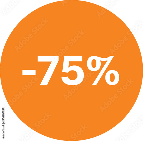 Orange circle with white minus 75 percent text percentage