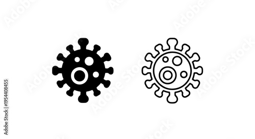 Coronavirus icon with internal structure, black and white