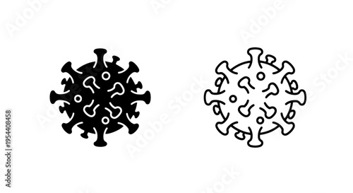 Spiky virus icon, black and white