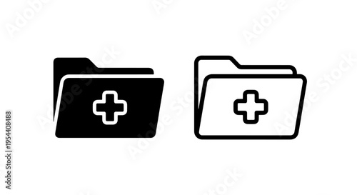 Folder with plus sign icon: medical records, health, and data storage, medical record