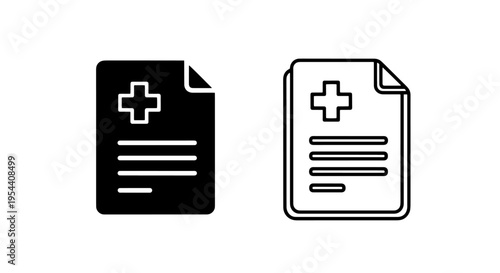Medical document icon: health, prescription, and healthcare information, plus sign