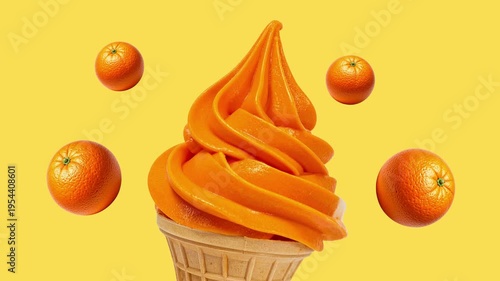 Minimalist Orange Ice Cream Animation with Fresh Orange Fruit Reveal