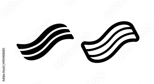 S-curve bacon strips icons: silhouette and outline, food graphic